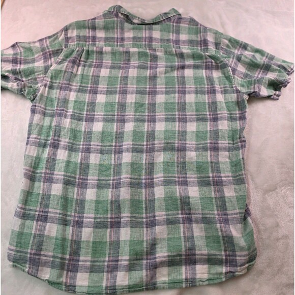 Weatherproof Vintage Men's XL Washable Linen Button Up Plaid Short Sleeve Shirt - Picture 6 of 7